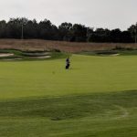 green grass with the flag in the hole.