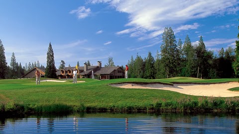 Panoramic view of a lush green golf course at Semiahmoo Golf & Country Club. Smooth
