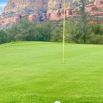 green grass with the flag in the hole.