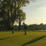 green grass with the flag in the hole.