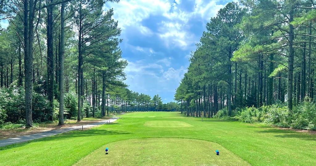 Panoramic view of a lush green golf course at Southern Gayles Golf Club & Grill. Smooth