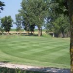 green grass with the flag in the hole.