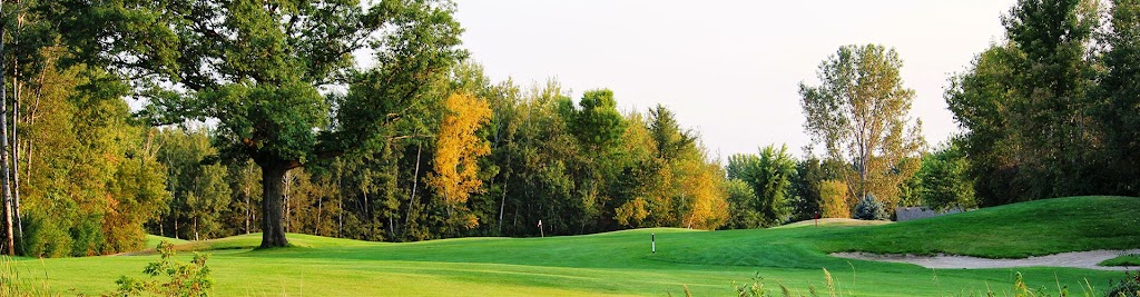 Panoramic view of a lush green golf course at Stones Throw Golf Course. Smooth