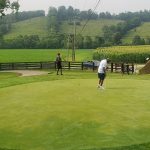 green grass with the flag in the hole.