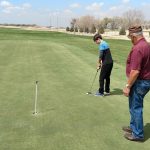 green grass with the flag in the hole.