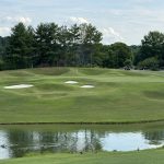 green grass with the flag in the hole.