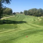 green grass with the flag in the hole.