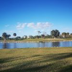 Panoramic view of a lush green golf course at Tarpon Springs Golf Course. Smooth