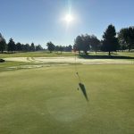 green grass with the flag in the hole.