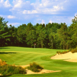 Panoramic view of a lush green golf course at The International Golf Club. Smooth