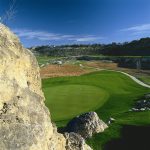 green grass with the flag in the hole.