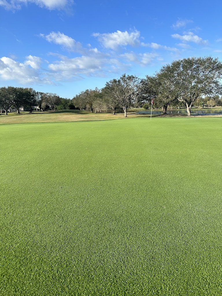 Panoramic view of a lush green golf course at The River Club. Smooth