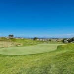 green grass with the flag in the hole.