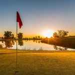 Panoramic view of a lush green golf course at TimberStone Golf Course. Smooth