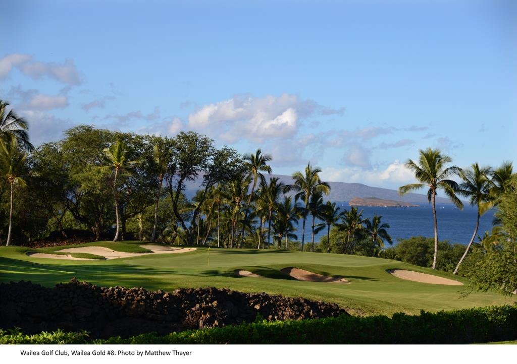 Panoramic view of a lush green golf course at Wailea Golf - Three Premier Golf Courses on Maui