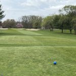 Panoramic view of a lush green golf course at Wash Township Golf Course. Smooth