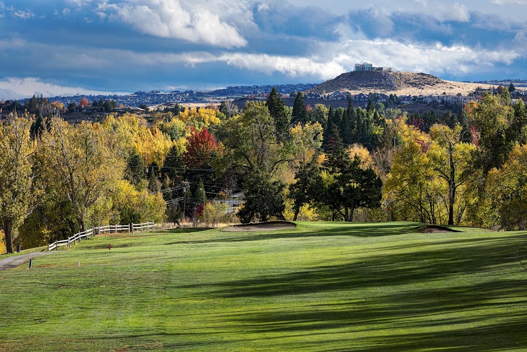 Panoramic view of a lush green golf course at Washoe County Golf Course. Smooth