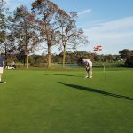 green grass with the flag in the hole.
