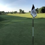 green grass with the flag in the hole.