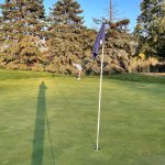 green grass with the flag in the hole.