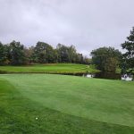 Panoramic view of a lush green golf course at Woodhaven Golf Course. Smooth
