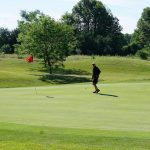 green grass with the flag in the hole.