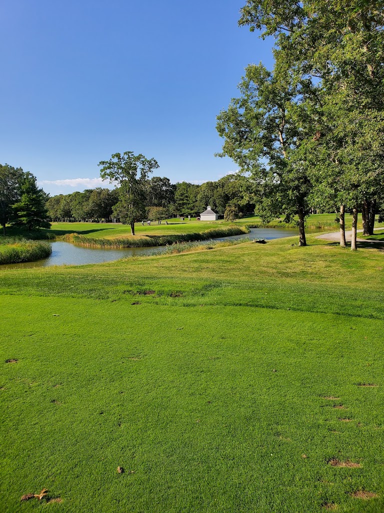 Panoramic view of a lush green golf course at Woods At Cherry Creek. Smooth