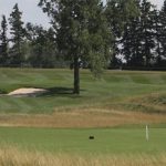 Panoramic view of a lush green golf course at RiverPines Golf. Smooth