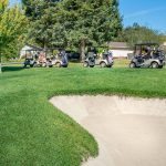 Panoramic view of a lush green golf course at Orchard Ridge Country Club. Smooth